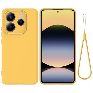 Husă din silicon lichid Xiaomi Redmi Note 14 5G cu curea de mana - Galben