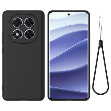 Husă din silicon lichid Xiaomi Redmi Note 14 Pro 5G, Poco X7 cu curea de mana - negru