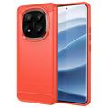 Husă TPU Brushed Xiaomi Redmi Note 14 Pro+ 5G - Fibră de Carbon - Roșu