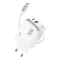 Xundd XDCH-109 Încărcător rapid GaN 70W cu cablu USB-C - mufă UE - alb