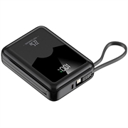 YM-1422 Mini încărcător portabil 20000mAh - cabluri USB-C și Lightning - negru