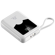YM-1422 Mini Power Bank 20000mAh - Cabluri USB-C și Lightning - Alb
