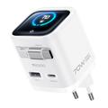 Încărcător rapid Yesido YC123 de 70W cu GaN - ecran TFT, 2x USB-C, USB-A, cablu USB-C de 70cm - alb