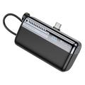 Baterie externă Yesido YP99 de 10000mAh cu cablu USB-C-Lightning integrat - Negru