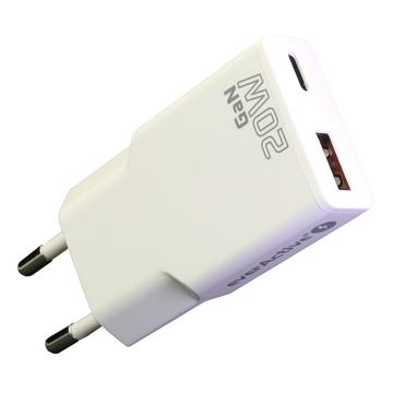 Încărcător everActive SC-340Q GaN Super Slim 20W cu porturi USB QC3.0 și USB-C PD - alb