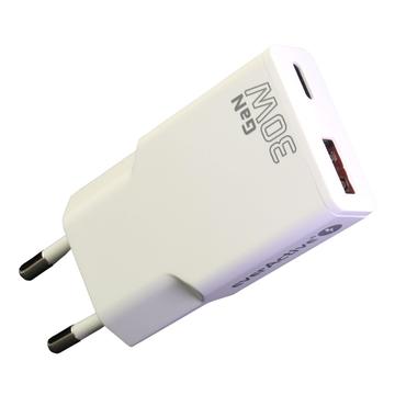 Încărcător everActive SC-380Q GaN Super Slim 30W cu porturi USB QC3.0 și USB-C PD - alb