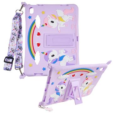 iPad 2022/2025 Carcasă drăguță Unicorn cu Kickstand și curea - Violet