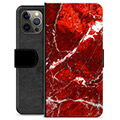 Husă Portofel Premium - iPhone 12 Pro Max - Marmură Roșie