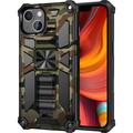 Husă hibridă cu design de camuflaj pentru iPhone 13 cu suport pentru picior - Verde Army