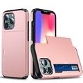 Husă Hibridă iPhone 13 cu Slot Glisant pentru Card - Auriu Roze