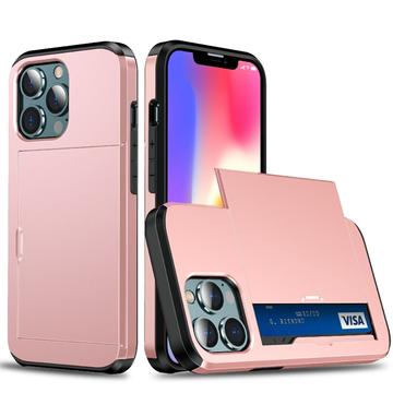 Husă Hibridă iPhone 13 cu Slot Glisant pentru Card - Auriu Roze