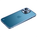 Bumper Protecție Metalic cu Spate Sticlă Temperată - iPhone 13 Mini - Albastru