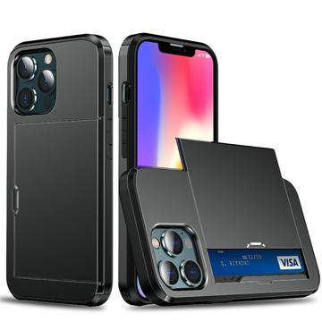 Husă Hibridă iPhone 13 Pro cu Slot Glisant pentru Card - Neagră