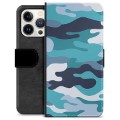 Husă Portofel Premium - iPhone 13 Pro - Camuflaj Albastru