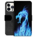 Husă Portofel Premium - iPhone 13 Pro - Dragon din Foc Albastru