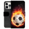 Husă Portofel Premium - iPhone 13 Pro - Fotbal în Flăcări
