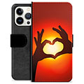 Husă Portofel Premium - iPhone 13 Pro - Silueta Inimii