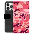 Husă Portofel Premium - iPhone 13 Pro - Camuflaj Roz