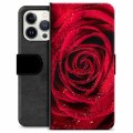 Husă Portofel Premium - iPhone 13 Pro - Trandafir