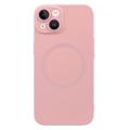 Husă din silicon pentru iPhone 13 cu protecție pentru camera foto - compatibilă cu MagSafe - roz