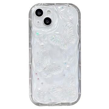 Husă TPU iPhone 14 cu fluture și perle - transparentă