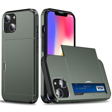 Husă Hibridă iPhone 14 cu Slot Glisant pentru Card - Verde Army