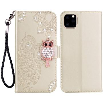 iPhone 14 Bufniță Rhinestone portofel caz - Auriu