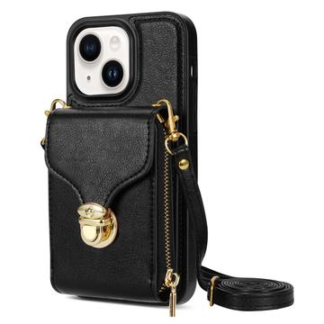 Husă iPhone 14 Plus Totul într-unul cu portofel și curea - negru