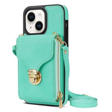 Husă iPhone 14 Plus Totul într-unul cu portofel și curea - Mentă