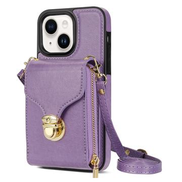 Husă iPhone 14 Plus Totul într-unul cu portofel și curea - Violet
