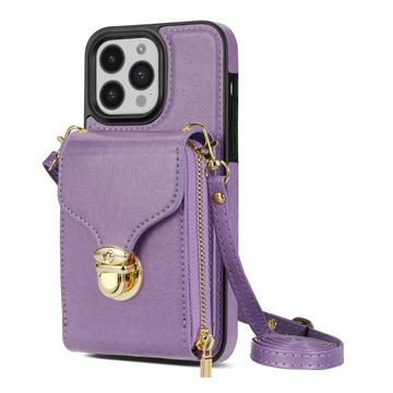 Husă iPhone 14 Pro Totul într-unul cu portofel și curea - Violet