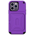 Husă Hibrid iPhone 14 Pro - Oglindă Ascunsă și Slot Card - Violet