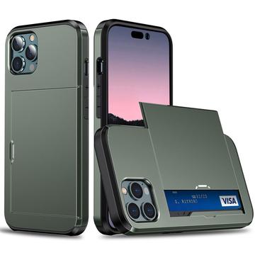 Husă Hibridă iPhone 14 Pro cu Slot Glisant pentru Card - Verde Army