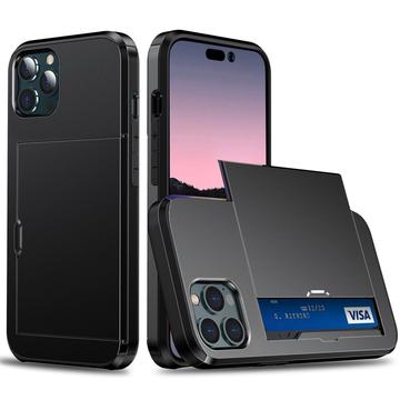 Husă Hibridă iPhone 14 Pro cu Slot Glisant pentru Card - Neagră