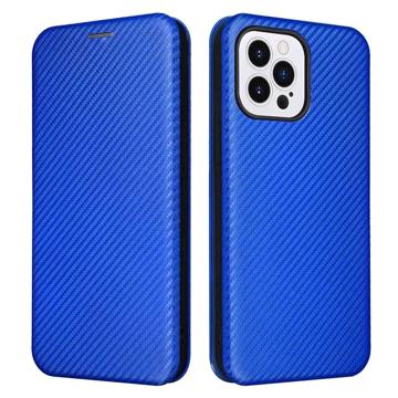 Husă Flip iPhone 14 Pro Max - Fibră de Carbon - Albastru