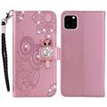 iPhone 14 Pro Owl Owl Rhinestone Wallet Case - Rose Gold