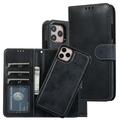 Husă tip portofel 2-în-1 iPhone 14 Pro în stil vintage cu capac detașabil - Negru