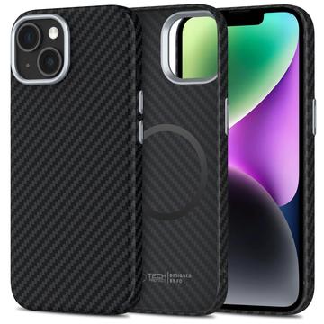 Husă din plastic iPhone 14 Tech-Protect Ion Carbon - compatibilă cu MagSafe - negru / argintiu