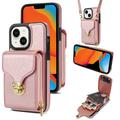 Husă iPhone 15 Totul într-unul cu portofel și curea - Auriu Roze