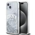 iPhone 15 DKNY Liquid Glitter Lichid Glitter Arch Logo Case - Transparent