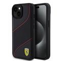 Husă iPhone 15 Ferrari Perforated Slanted Line - Negru
