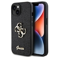 Husă iPhone 15 - Guess Fixed Glitter 4G Metal Logo - Negru