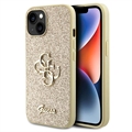Husă iPhone 15 - Guess Fixed Glitter 4G Metal Logo - Auriu