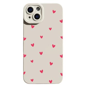 iPhone 15 Husă subțire din TPU cu model cu inimă - alb / roșu