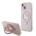 Husă MagSafe iPhone 15 Hello Kitty IML Ringstand Glitter - Roz