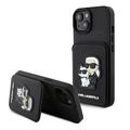 iPhone 15 Karl Lagerfeld Saffiano Saffiano Card Slot Stand Karl & Choupette Case - Negru