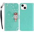 iPhone 15 Plus Bufniță Owl Rhinestone portofel caz