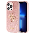 Husă iPhone 15 Pro - Guess Fixed Glitter 4G Metal Logo - Roz