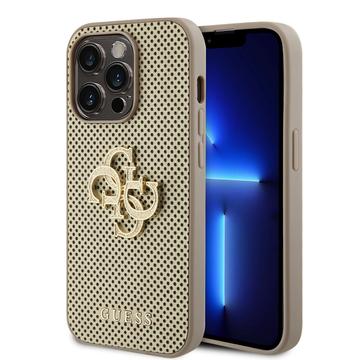 Husa iPhone 15 Pro Guess Perforat 4G Glitter Logo - Auriu