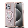 Husă MagSafe iPhone 15 Pro Hello Kitty IML Ringstand Glitter - Roz